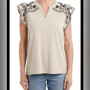 Vintage Tereads Chic Embroidered Beige Blouse Size S